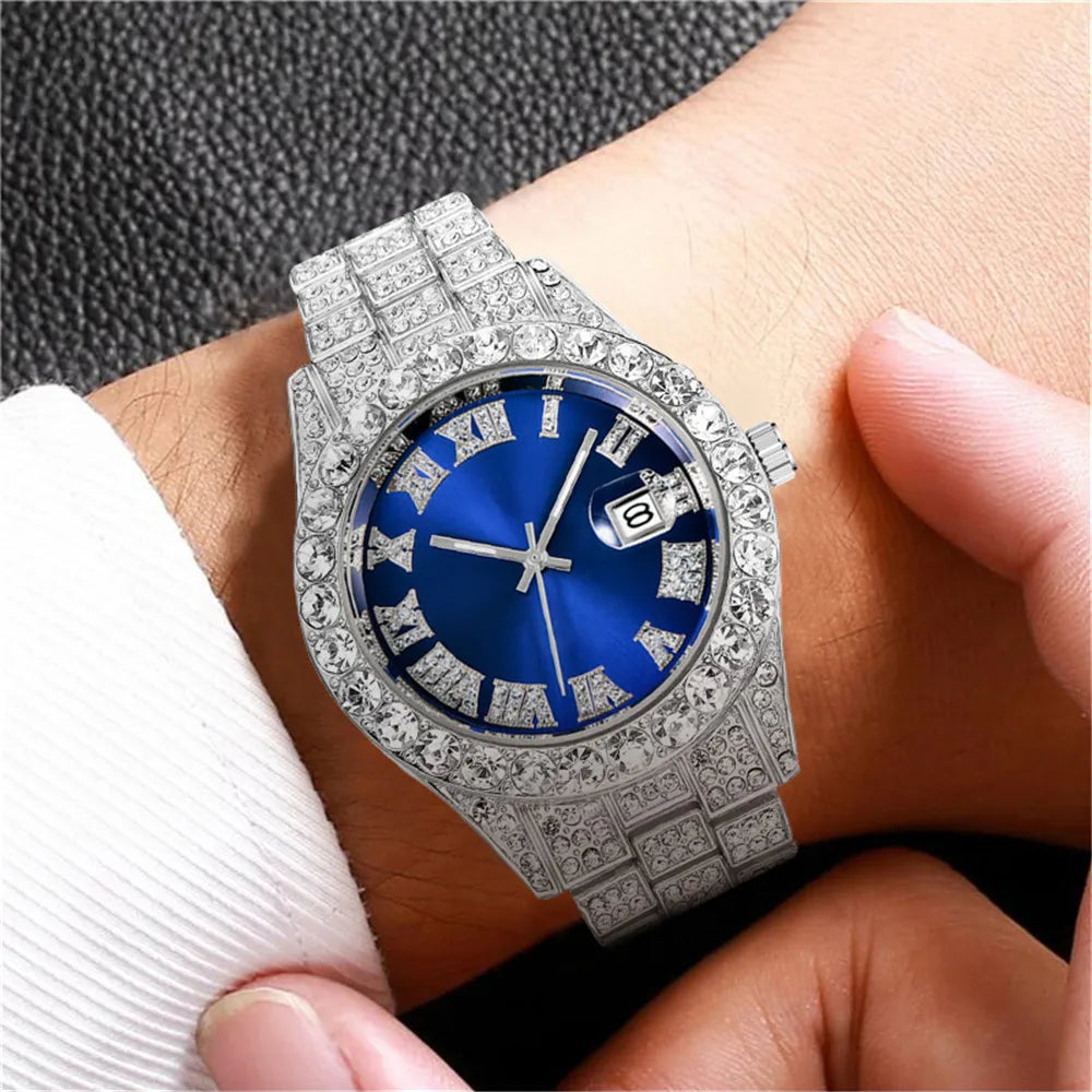 2025 Luxury Iced Out Men's Diamond Watch – Quartz Calendar