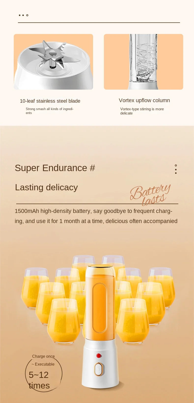 Portable  Blender For Kitchen And Home  Wireless Electric Fruit Juicer Machine Shakes and Smoothies Personal Travel Blender