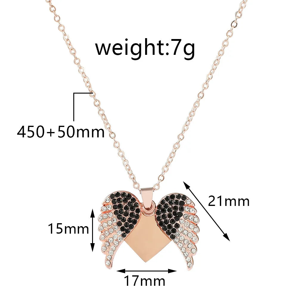 DY Custom Angel Wings Pendant Necklace – Openable Personalized Name with Black Zirconia