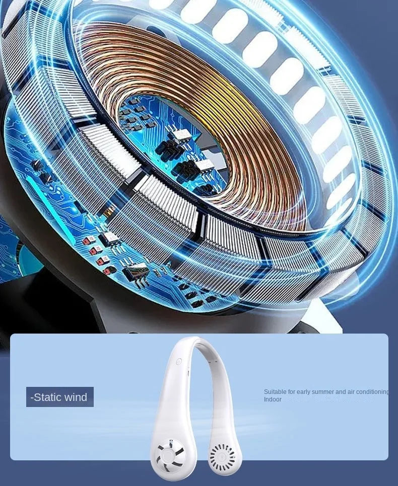 Mini Neck-Mounted Bladeless Fan – 3-Speed Rechargeable Wearable Cooler