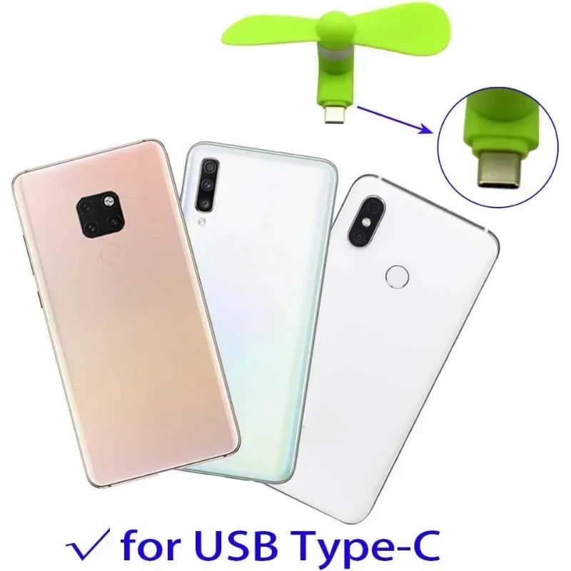 Type-C Mini Phone Fan for Samsung Galaxy S23/S22/S21/S20/S10/S9, Note 20/9/8, A54/A24/A23/A14/A12 & OnePlus 11/10/N20