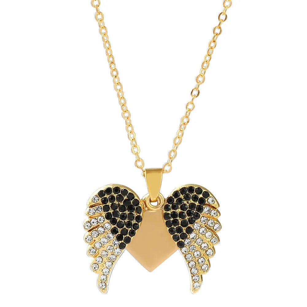 DY Custom Angel Wings Pendant Necklace – Openable Personalized Name with Black Zirconia