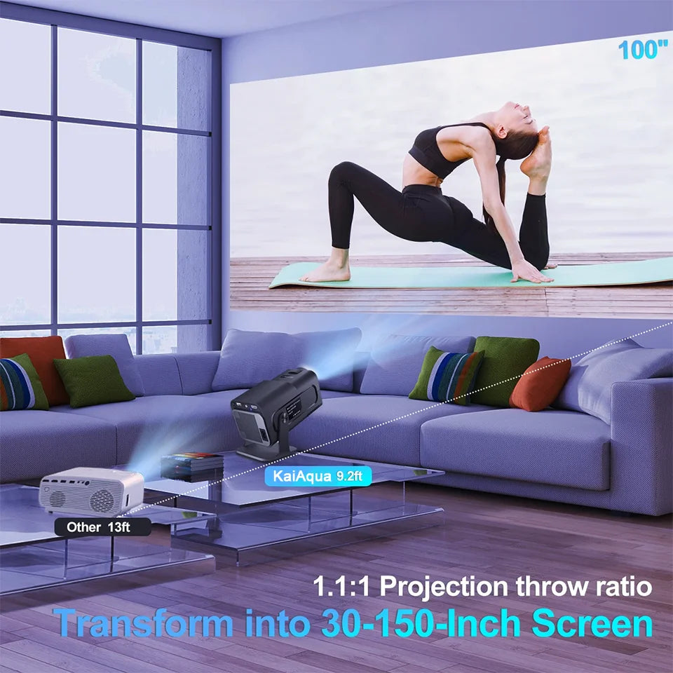 KaiAqua HY320 Pro 4K Projector – Android 13, Dual WiFi 6, 390ANSI Lumens