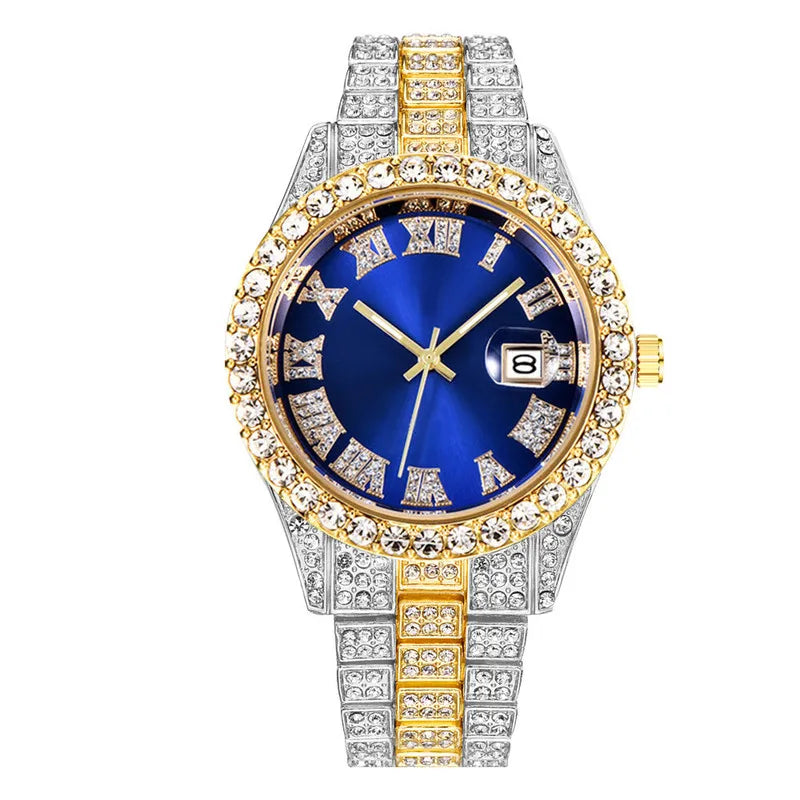 2025 Luxury Iced Out Men's Diamond Watch – Quartz Calendar