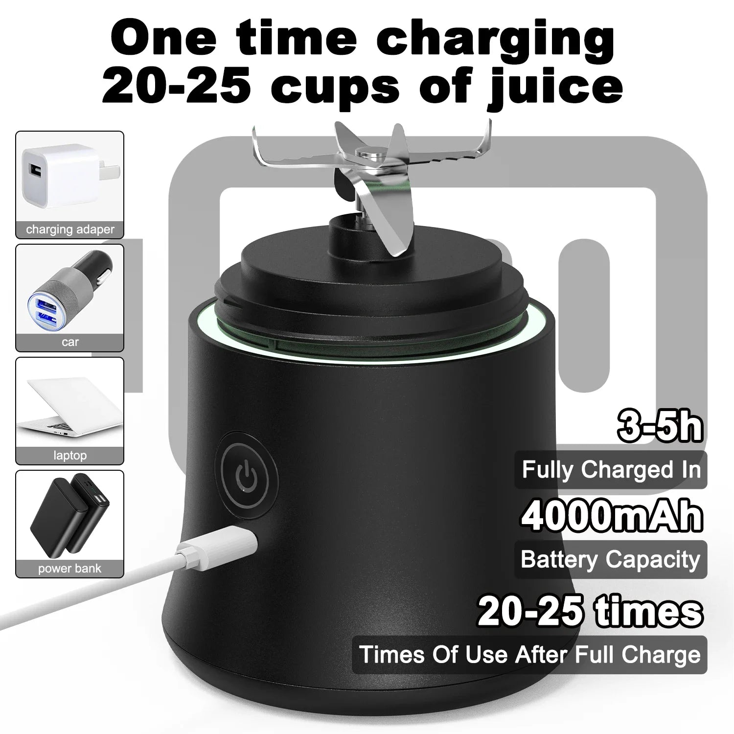 Portable USB Blender 600ML – 4000mAh Rechargeable Smoothie & Juice Maker