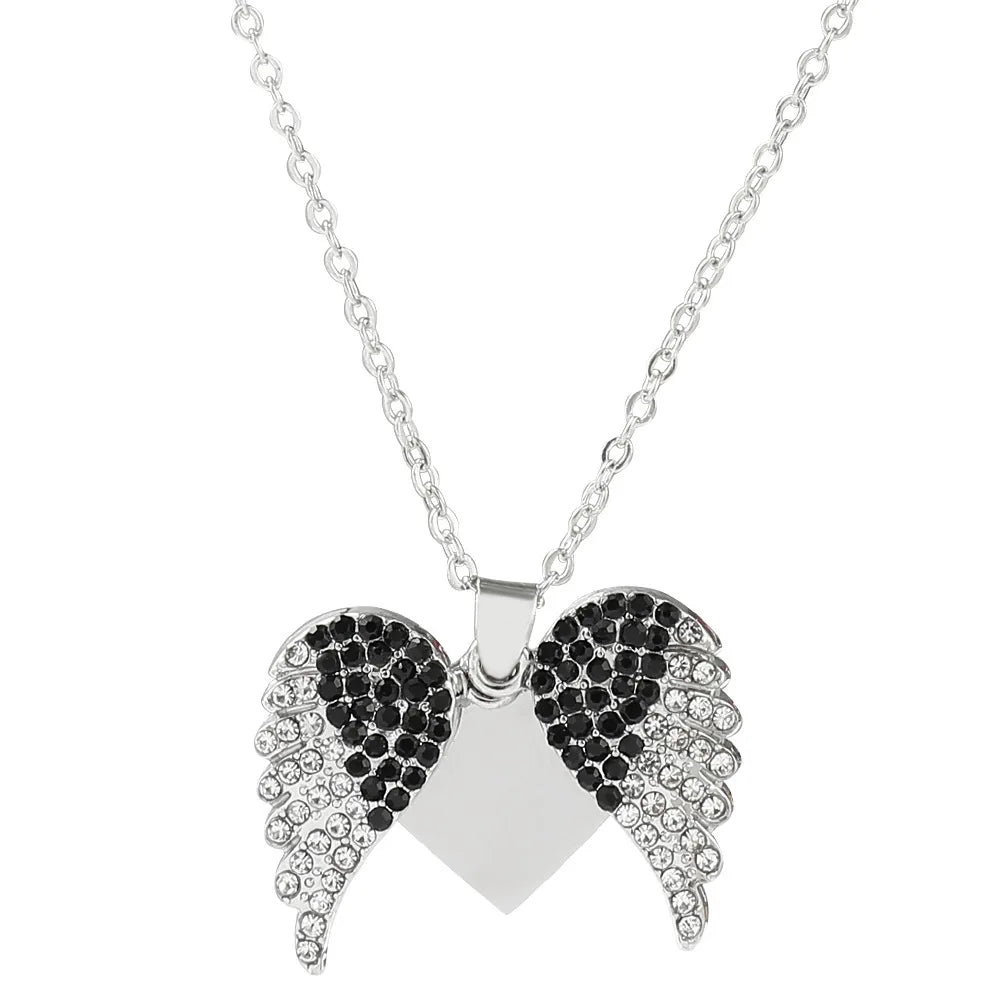 DY Custom Angel Wings Pendant Necklace – Openable Personalized Name with Black Zirconia