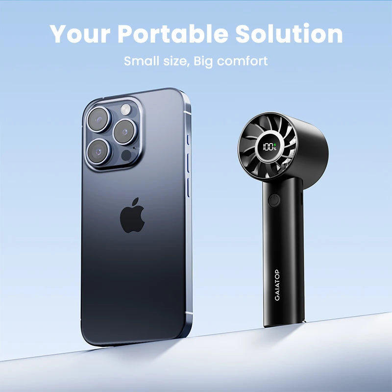 Handheld Portable Mini Fan – 3-Speed USB Rechargeable with LED Display & Built-in Flashlight