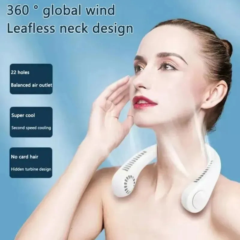 Mini Neck-Mounted Bladeless Fan – 3-Speed Rechargeable Wearable Cooler