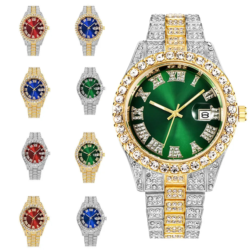 2025 Luxury Iced Out Men's Diamond Watch – Quartz Calendar