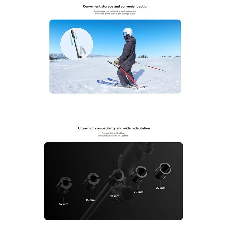 Ski Pole Mount Selfie Stick – Skiing Double Board Pole for Insta360 ONE X4/X3/X2, GO 3, ONE RS/ONE