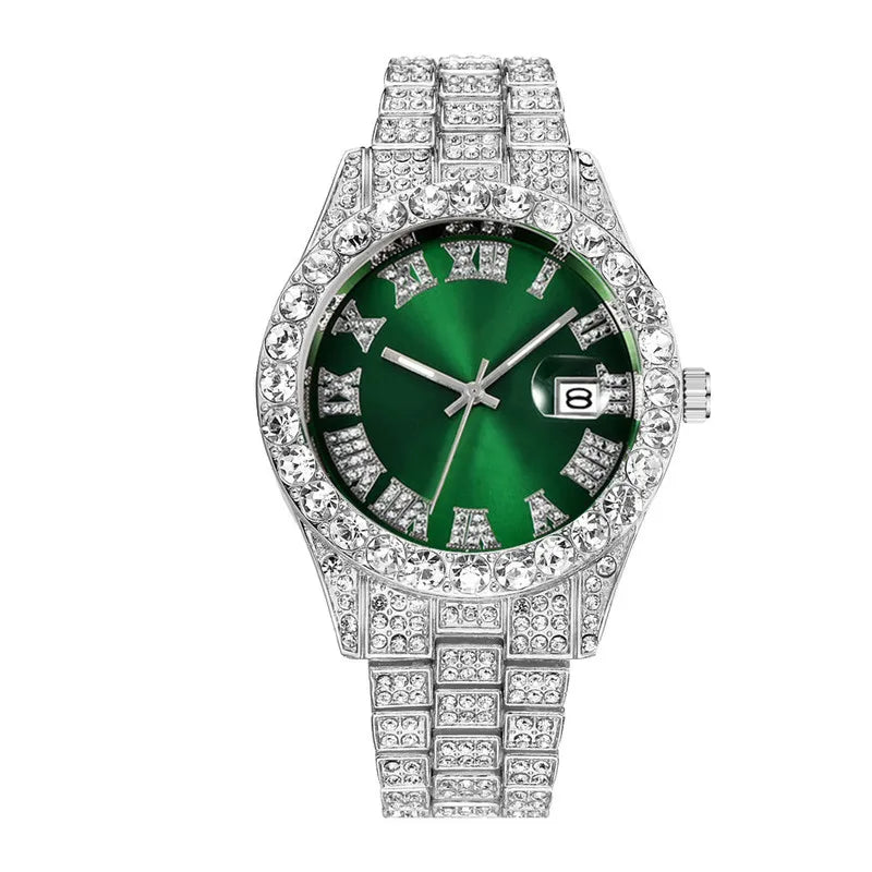 2025 Luxury Iced Out Men's Diamond Watch – Quartz Calendar