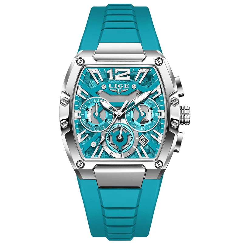 LIGE Men's Quartz Sports Watch – Waterproof, Luminous Dial, Silicone Strap, Outdoor Casual Style