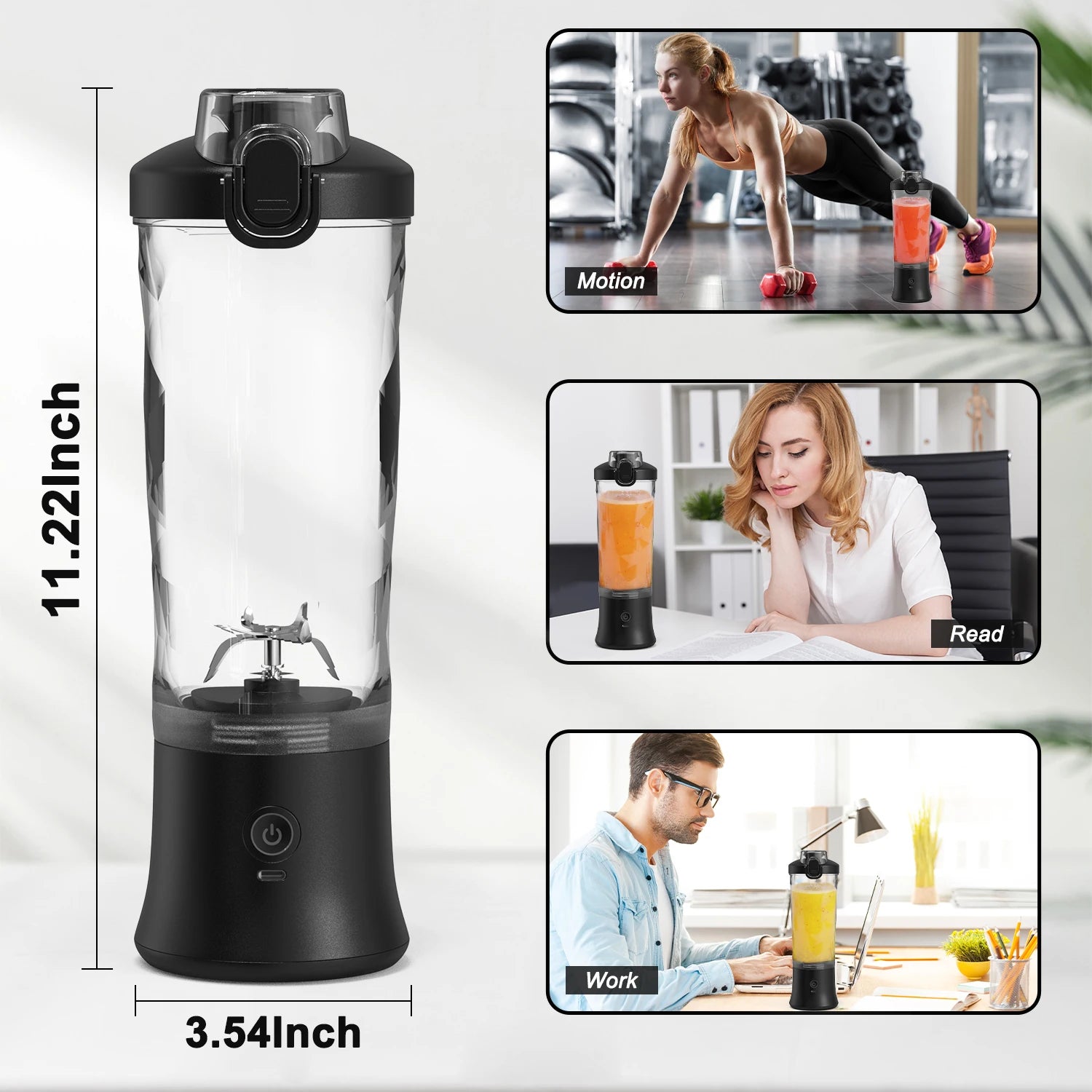 Portable Cordless Blender – 18oz USB-C Rechargeable Smoothie Maker with Leakproof Lid & BPA-Free Cup