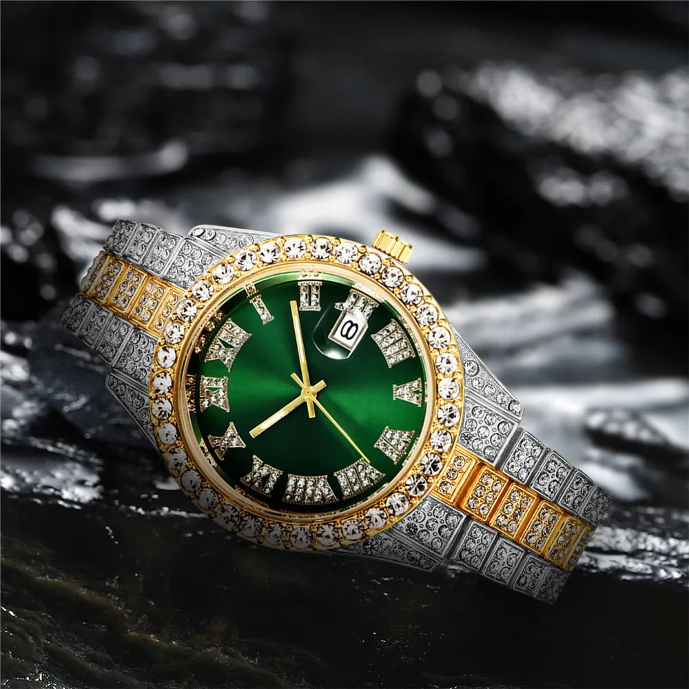 2025 Luxury Iced Out Men's Diamond Watch – Quartz Calendar