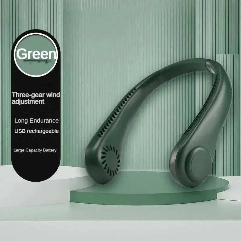 Mini Neck-Mounted Bladeless Fan – 3-Speed Rechargeable Wearable Cooler
