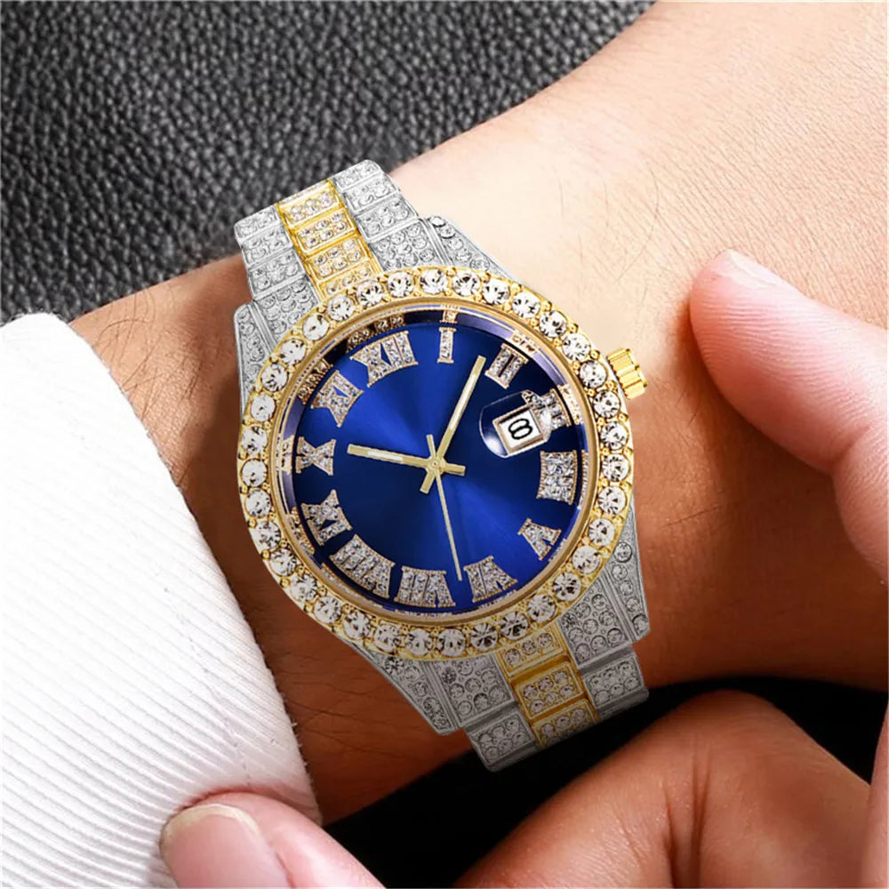 2025 Luxury Iced Out Men's Diamond Watch – Quartz Calendar