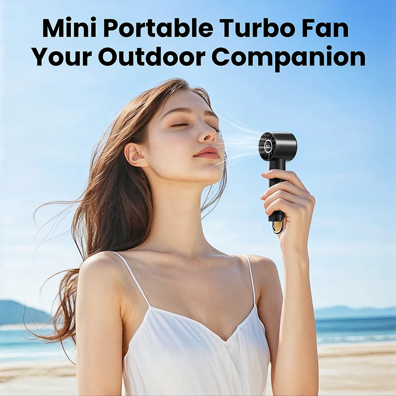 Handheld Portable Mini Fan – 3-Speed USB Rechargeable with LED Display & Built-in Flashlight