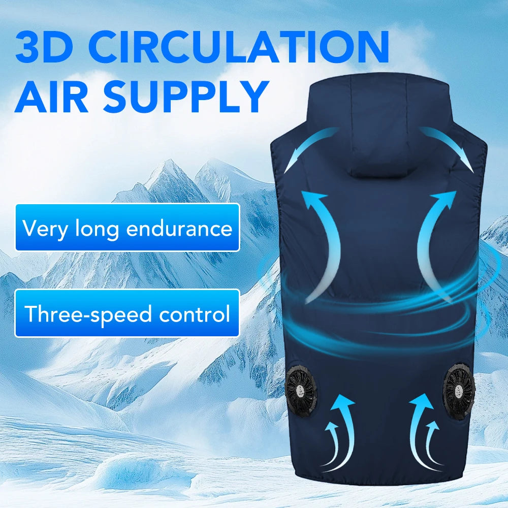 Men’s USB  and women Charging Cooling Fan Vest – Sleeveless Hooded Outdoor Jacket